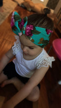 Load image into Gallery viewer, Teal Floral Bow Wrap